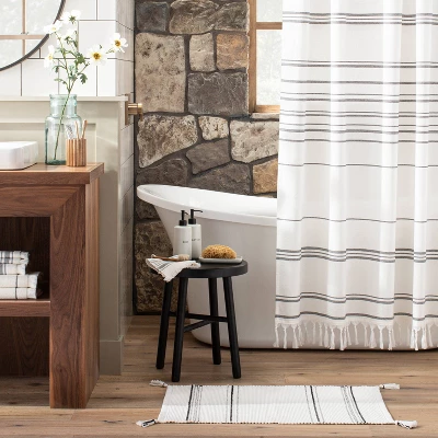 Tonal Stripes Bath Rug Sour Cream/Railroad Gray - Hearth & Hand™ With Magnolia 1 Tonal Stripes Bath Rug Sour Cream/Railroad Gray - Hearth & Hand™ With Magnolia
