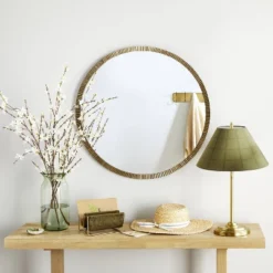 Pleated Brass Round Wall Mirror Antique Finish - Hearth & Hand™ With Magnolia