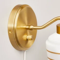Milk Glass Striped Wall Sconce Brass Finish - Hearth & Hand™ With Magnolia: Modern Chic Lighting Fixture -Dream house GUEST 15a03d8f f03a 480f 8208 4c1c64ae855d