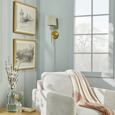 Pleated Shade Wall Sconce Brass/Oatmeal - Hearth & Hand™ With Magnolia 2 Pleated Shade Wall Sconce Brass/Oatmeal - Hearth & Hand™ With Magnolia - Image 2