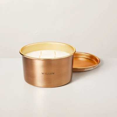 Lidded Metal Willow 4-Wick Jar Candle Brass Finish 20oz - Hearth & Hand™ With Magnolia 2 Lidded Metal Willow 4-Wick Jar Candle Brass Finish 20oz - Hearth & Hand™ With Magnolia - Image 2