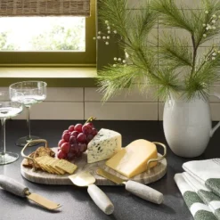 3pc Brass Cheese Knives With Marble Handles Warm Beige - Hearth & Hand™ With Magnolia