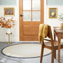 Round Border Stripe Braided Area Rug Neutral - Hearth & Hand™ With Magnolia