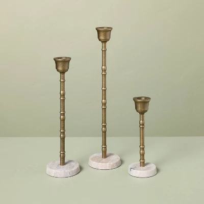 3pc Taper Marble And Brass Candle Holder Set - Hearth & Hand™ With Magnolia 4 3pc Taper Marble And Brass Candle Holder Set - Hearth & Hand™ With Magnolia - Image 4
