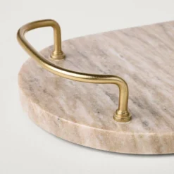 7" Marble Serving Tray With Brass Handles Warm Beige - Hearth & Hand™ With Magnolia: Decorative Kitchen Tray -Dream house GUEST 6770f6a2 c1c4 4f64 9ee9 0b3cd2caf4ce