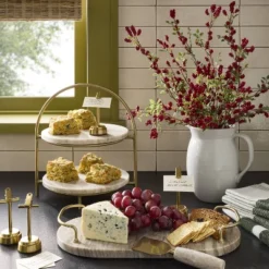 7" Marble Serving Tray With Brass Handles Warm Beige - Hearth & Hand™ With Magnolia: Decorative Kitchen Tray