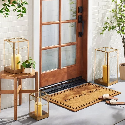 Square Metal & Glass Pillar Candle Lantern - Hearth & Hand™ With Magnolia 1 Square Metal & Glass Pillar Candle Lantern - Hearth & Hand™ With Magnolia