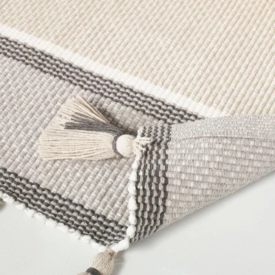 24"x60" Color Block Stripe Tassels Bath Rug Neutral Taupe - Hearth & Hand™ With Magnolia 3 24"x60" Color Block Stripe Tassels Bath Rug Neutral Taupe - Hearth & Hand™ With Magnolia - Image 3