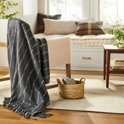 Chipped Stripe Woven Throw Blanket Dark Gray/Cream/Almond - Hearth & Hand™ With Magnolia 1 Chipped Stripe Woven Throw Blanket Dark Gray/Cream/Almond - Hearth & Hand™ With Magnolia