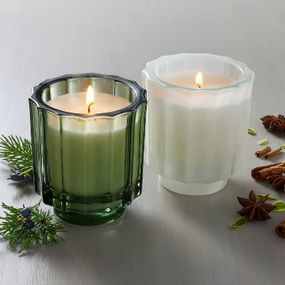 2pk Fluted Glass Candle Gift Set - Cypress & Pine/Mulled Spice 4.6oz - Hearth & Hand™ With Magnolia 1 2pk Fluted Glass Candle Gift Set - Cypress & Pine/Mulled Spice 4.6oz - Hearth & Hand™ With Magnolia