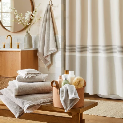 Microstripe Terry Cotton Bath Linens Taupe - Hearth & Hand™ With Magnolia 2 Microstripe Terry Cotton Bath Linens Taupe - Hearth & Hand™ With Magnolia - Image 2