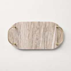 7" Marble Serving Tray With Brass Handles Warm Beige - Hearth & Hand™ With Magnolia: Decorative Kitchen Tray -Dream house GUEST c08f98ce 546d 43cf a95b 1262aa663755