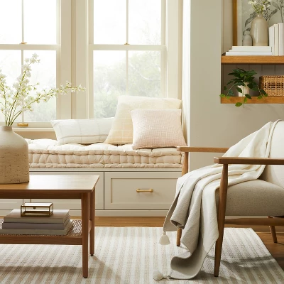 12"x30" Open Grid Lines Lumbar Throw Pillow Cream/Taupe - Hearth & Hand™ With Magnolia 1 12"x30" Open Grid Lines Lumbar Throw Pillow Cream/Taupe - Hearth & Hand™ With Magnolia