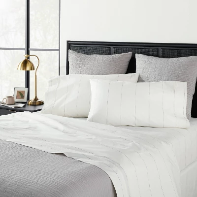 2pk Standard Cotton Percale Thin Stripe Pillowcase Set Sour Cream/Railroad Gray - Hearth & Hand™ With Magnolia 1 2pk Standard Cotton Percale Thin Stripe Pillowcase Set Sour Cream/Railroad Gray - Hearth & Hand™ With Magnolia